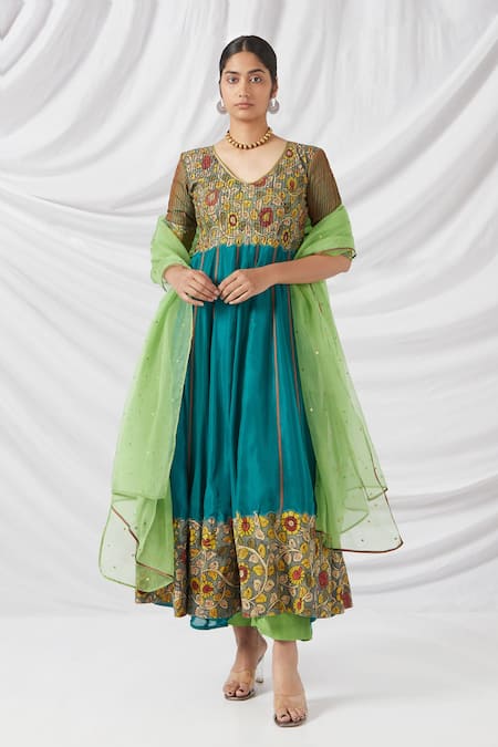 Latha Puttanna Savanthige Kalamkari Blossom Print Anarkali Set 