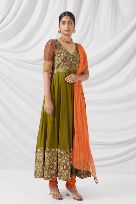 Latha Puttanna Savanthige Kalamkari Flora Print Anarkali Set 