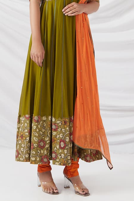 Buy Latha Puttanna Green Georgette, Silk Sequins, Embroidery Kalamkari Flora Print Anarkali Set Online at Aza Fashions Buy_Latha Puttanna_Green Georgette, Silk Sequins, Embroidery Kalamkari Flora Print Anarkali Set _Online_at_Aza_Fashions