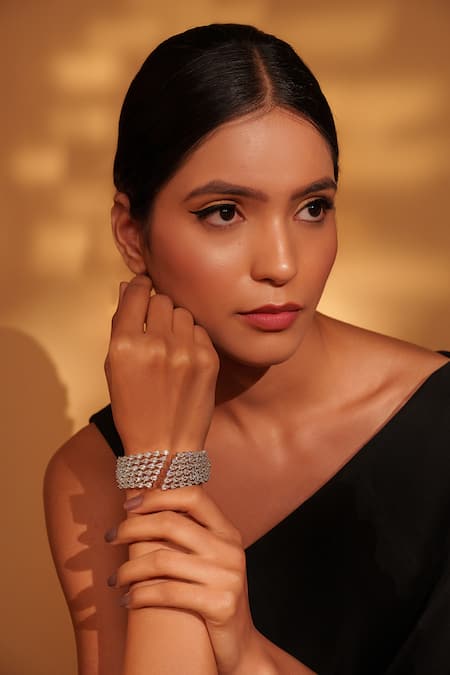 Zevar By Geeta_White Stones Clear Studded Bracelet _Online_at_Aza_Fashions