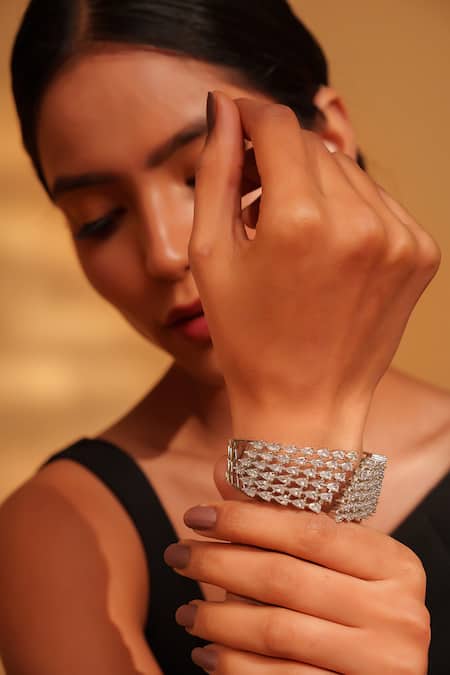 Buy_Zevar By Geeta_White Stones Clear Studded Bracelet _Online_at_Aza_Fashions