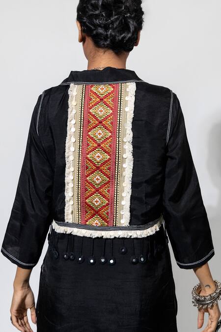 Buy Anmol Kakad Black Silk Tassels, Mirrors Round Neck Embroidered Kurta Set With Jacket Online at Aza Fashions Buy_Anmol Kakad_Black Silk Tassels, Mirrors Round Neck Embroidered Kurta Set With Jacket_Online_at_Aza_Fashions