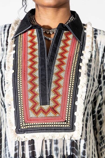 Anmol Kakad Black Cotton, Silk Mirrors, Embroidery Collared Tie-dye Kurta And Pant Set at Aza Fashions Anmol Kakad_Black Cotton, Silk Mirrors, Embroidery Collared Tie-dye Kurta And Pant Set_at_Aza_Fashions