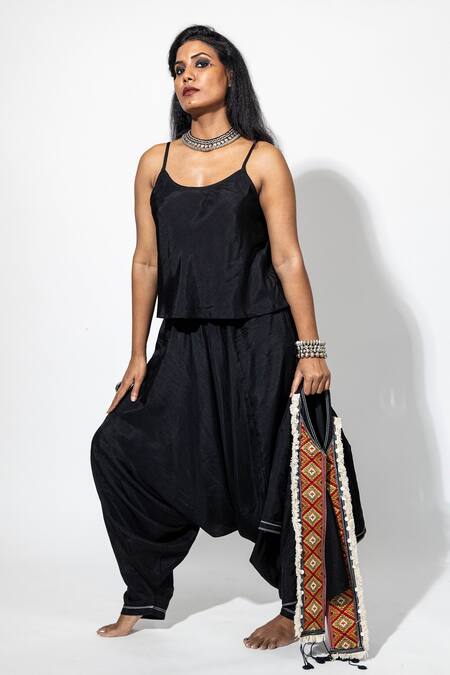 Buy_Anmol Kakad_Black Silk Mirrors, Embroidery Open Neck Jacket And Pant Set_Online_at_Aza_Fashions