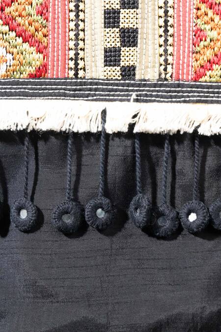 Shop_Anmol Kakad_Black Cotton, Silk Pom-poms, Tassels And White Tie-dye Midi Dress & Jacket Set_Online_at_Aza_Fashions