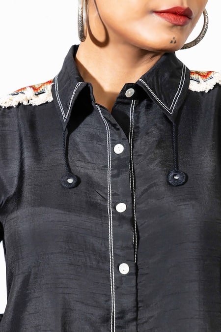 Buy Anmol Kakad Black Silk Mirrors, Embroidery Collared Cross Stitch Yoke Shirt Online at Aza Fashions Buy_Anmol Kakad_Black Silk Mirrors, Embroidery Collared Cross Stitch Yoke Shirt_Online_at_Aza_Fashions