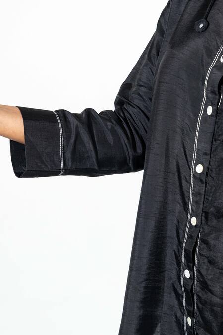 Shop Anmol Kakad Black Silk Mirrors, Embroidery Collared Cross Stitch Yoke Shirt Online at Aza Fashions Shop_Anmol Kakad_Black Silk Mirrors, Embroidery Collared Cross Stitch Yoke Shirt_Online_at_Aza_Fashions