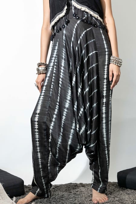 Anmol Kakad Black Cotton, Silk Fringe, Mirrors Open Embroidered Tie-dye Jumpsuit And Jacket Online at Aza Fashions Anmol Kakad_Black Cotton, Silk Fringe, Mirrors Open Embroidered Tie-dye Jumpsuit And Jacket_Online_at_Aza_Fashions