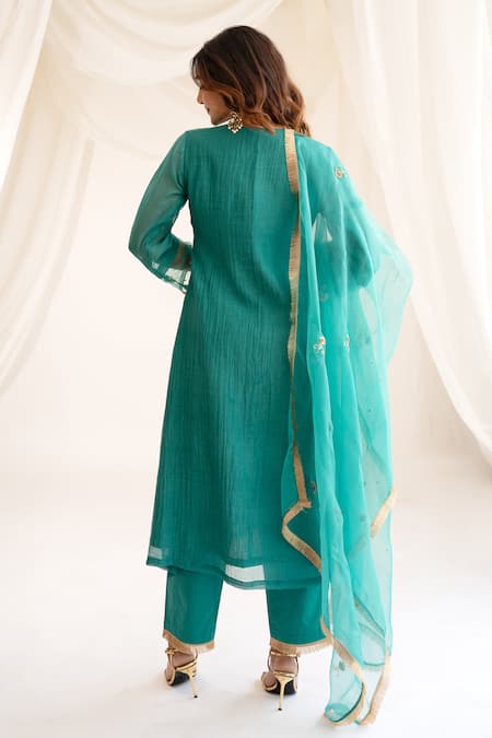 Anushka Repswal - Sewing Love Zardozi Embroidered Green Kurta Set 