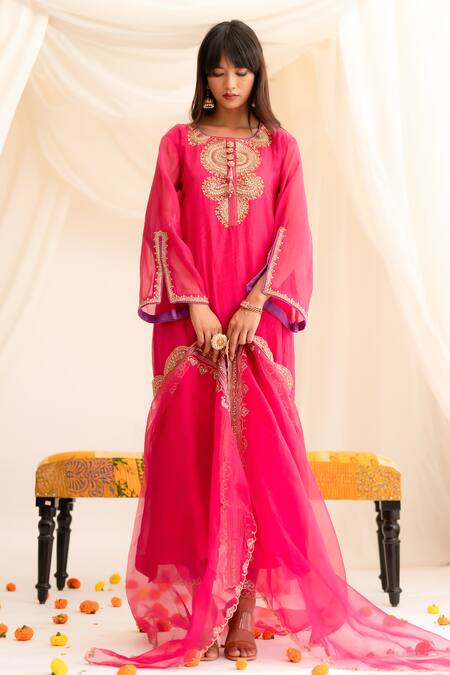 Anushka Repswal - Sewing Love Pink Chanderi, Cotton, Organza Sequins, Embroidery, Hand Zardozi Kurta Set Online at Aza Fashions Anushka Repswal - Sewing Love_Pink Chanderi, Cotton, Organza Sequins, Embroidery, Hand Zardozi Kurta Set _Online_at_Aza_Fashions