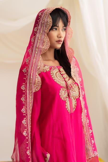 Shop Anushka Repswal - Sewing Love Pink Chanderi, Cotton, Organza Sequins, Embroidery, Hand Zardozi Kurta Set Online at Aza Fashions Shop_Anushka Repswal - Sewing Love_Pink Chanderi, Cotton, Organza Sequins, Embroidery, Hand Zardozi Kurta Set _Online_at_Aza_Fashions