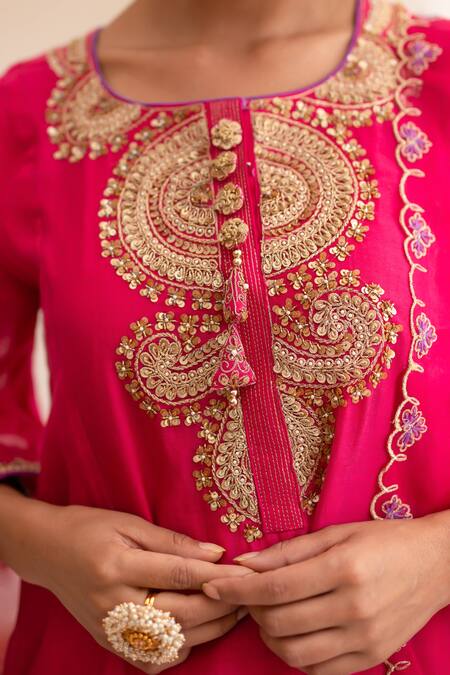 Anushka Repswal - Sewing Love Pink Chanderi, Cotton, Organza Sequins, Embroidery, Hand Zardozi Kurta Set at Aza Fashions Anushka Repswal - Sewing Love_Pink Chanderi, Cotton, Organza Sequins, Embroidery, Hand Zardozi Kurta Set _at_Aza_Fashions
