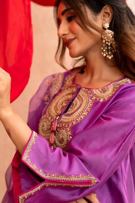 Buy Anushka Repswal - Sewing Love Purple Chanderi, Cotton, Organza Sequins, Tassels, Zardozi Hand Kurta Set Online at Aza Fashions Buy_Anushka Repswal - Sewing Love_Purple Chanderi, Cotton, Organza Sequins, Tassels, Zardozi Hand Kurta Set _Online_at_Aza_Fashions