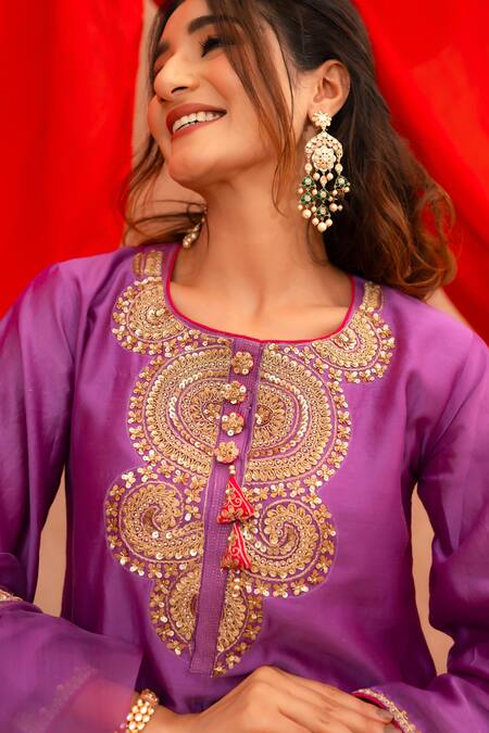 Anushka Repswal - Sewing Love Purple Chanderi, Cotton, Organza Sequins, Tassels, Zardozi Hand Kurta Set at Aza Fashions Anushka Repswal - Sewing Love_Purple Chanderi, Cotton, Organza Sequins, Tassels, Zardozi Hand Kurta Set _at_Aza_Fashions