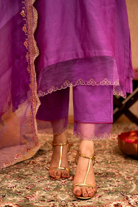 Buy Anushka Repswal - Sewing Love Purple Chanderi, Cotton, Organza Sequins, Tassels, Zardozi Hand Kurta Set Buy_Anushka Repswal - Sewing Love_Purple Chanderi, Cotton, Organza Sequins, Tassels, Zardozi Hand Kurta Set