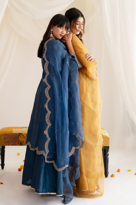Anushka Repswal - Sewing Love Blue Chanderi, Organza Embroidery, Cut Work, Sequins, Cutdana Kurta Sharara Set Online at Aza Fashions Anushka Repswal - Sewing Love_Blue Chanderi, Organza Embroidery, Cut Work, Sequins, Cutdana Kurta Sharara Set _Online_at_Aza_Fashions