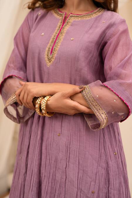 Buy Anushka Repswal - Sewing Love Purple Chanderi, Organza, Cotton Sequins, Lace, Zari Embroidered Anarkali Set Online at Aza Fashions Buy_Anushka Repswal - Sewing Love_Purple Chanderi, Organza, Cotton Sequins, Lace, Zari Embroidered Anarkali Set _Online_at_Aza_Fashions