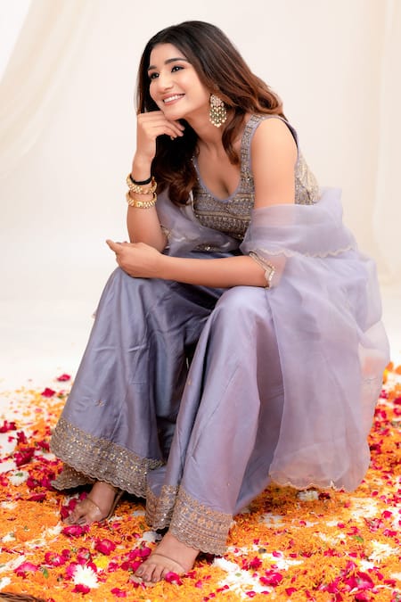 Anushka Repswal - Sewing Love Embroidered Sequin Hem Sharara Set 