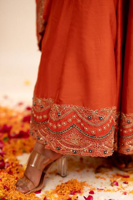 Anushka Repswal - Sewing Love Orange Chanderi, Cotton, Organza Embroidery Scoop Neck Zardozi Anarkali Set at Aza Fashions Anushka Repswal - Sewing Love_Orange Chanderi, Cotton, Organza Embroidery Scoop Neck Zardozi Anarkali Set _at_Aza_Fashions