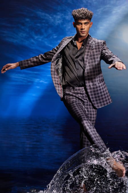 Eleven Brothers Blue Geometric Pattern Suit & Pant Set 