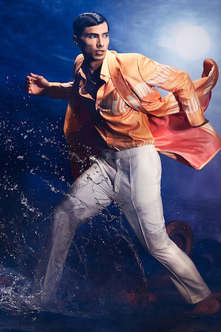 Eleven Brothers Stripe Placement Print Trench Coat & Shirt 