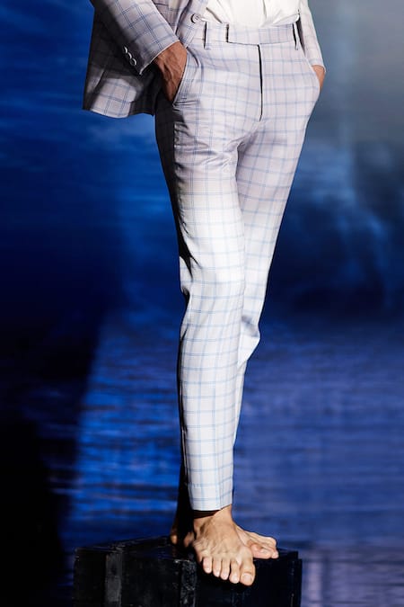 Eleven Brothers_Gray Twill Graphite Checkered Suit And Pant Set _Online_at_Aza_Fashions