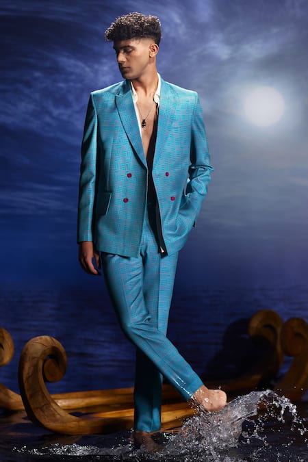 Eleven Brothers Geometric Print Blue Suit Set 