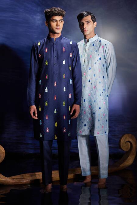 Eleven Brothers Blue Chanderi Sequins Embroidered Kurta Set Online at Aza Fashions Eleven Brothers_Blue Chanderi Sequins Embroidered Kurta Set _Online_at_Aza_Fashions