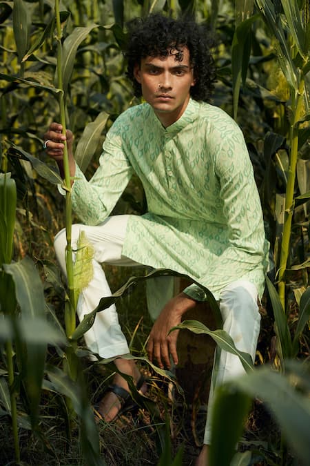 Buy Eleven Brothers Green Silk, Cotton Spectrum Printed Kurta And Pant Set Online at Aza Fashions Buy_Eleven Brothers_Green Silk, Cotton Spectrum Printed Kurta And Pant Set _Online_at_Aza_Fashions