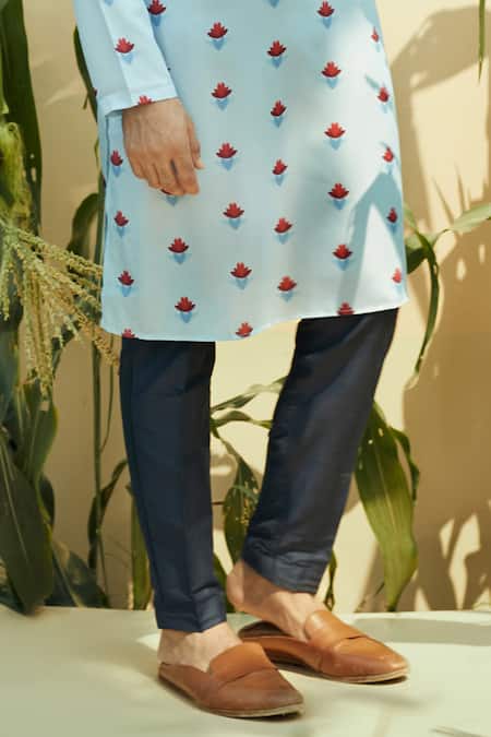 Eleven Brothers Blue Silk, Cotton Floral Printed Kurta And Pant Set Online at Aza Fashions Eleven Brothers_Blue Silk, Cotton Floral Printed Kurta And Pant Set _Online_at_Aza_Fashions