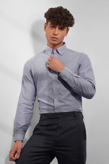 Eleven Brothers Blue Cotton Striped Collar Shirt Online at Aza Fashions Eleven Brothers_Blue Cotton Striped Collar Shirt _Online_at_Aza_Fashions