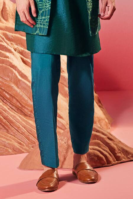 Shop Eleven Brothers Green Cotton, Silk Embroidery Turquoise Abstract Sherwani Set Online at Aza Fashions Shop_Eleven Brothers_Green Cotton, Silk Embroidery Turquoise Abstract Sherwani Set _Online_at_Aza_Fashions