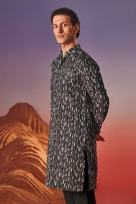 Eleven Brothers Black Dark Canvas Print Kurta 