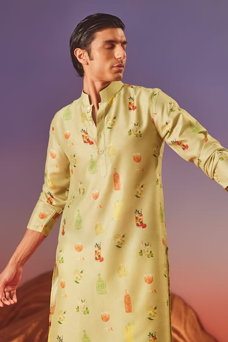 Shop_Eleven Brothers_Green Chiffon Cocktail Hour Print Kurta _at_Aza_Fashions