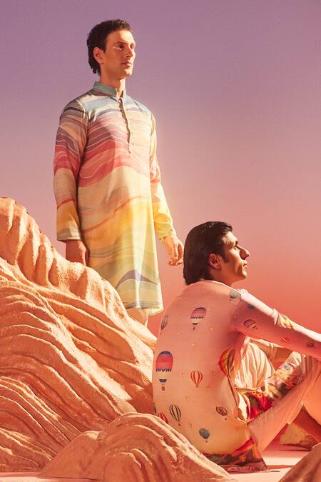 Buy_Eleven Brothers_Multi Color Chiffon Wave Print Kurta 