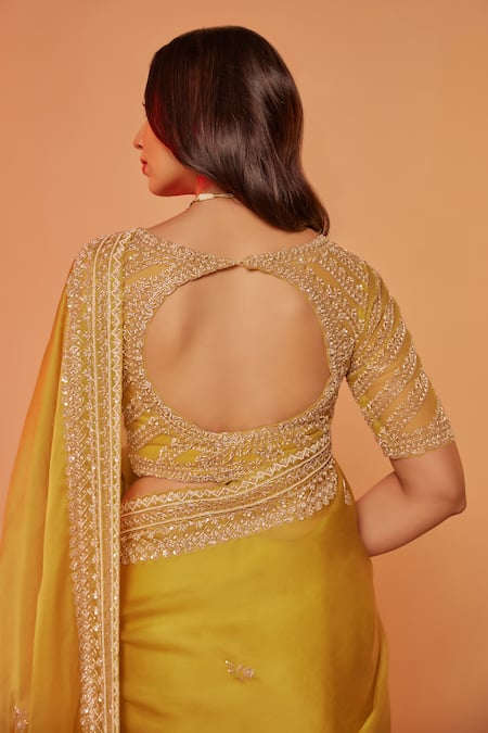 Juhi Shekhawat Hand Embroidered Yellow Saree Set 