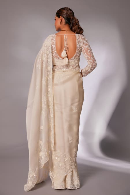 Juhi Shekhawat Floral Vine Hand Embroidered Saree Set 