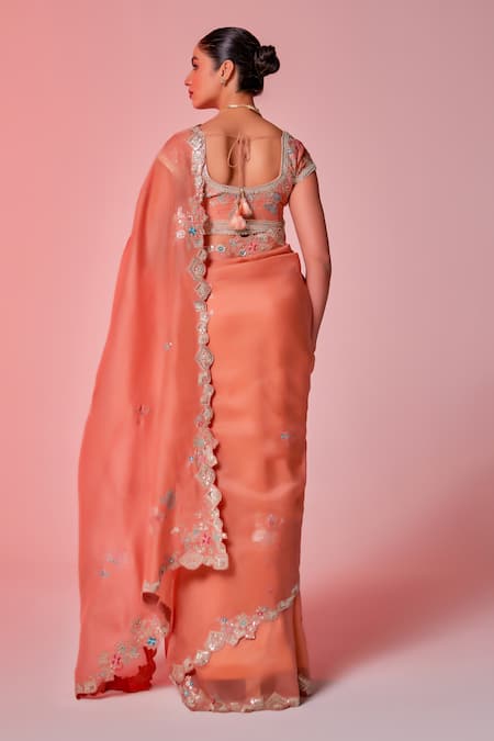 Juhi Shekhawat Floral Applique Embroidered Saree Set 