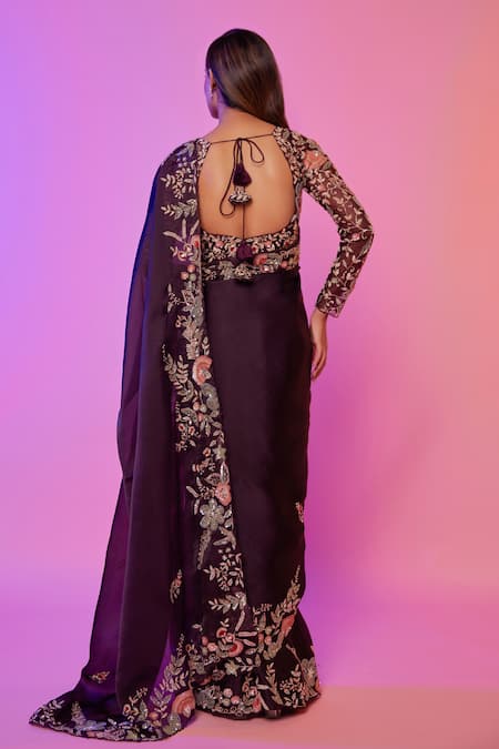 Juhi Shekhawat Floral Zardozi Hand Embroidered Saree Set 