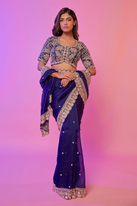 Juhi Shekhawat Floral Embroidered Scalloped Saree Set 