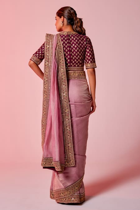 Juhi Shekhawat Floral Sequin Zari Embroidered Saree Set 