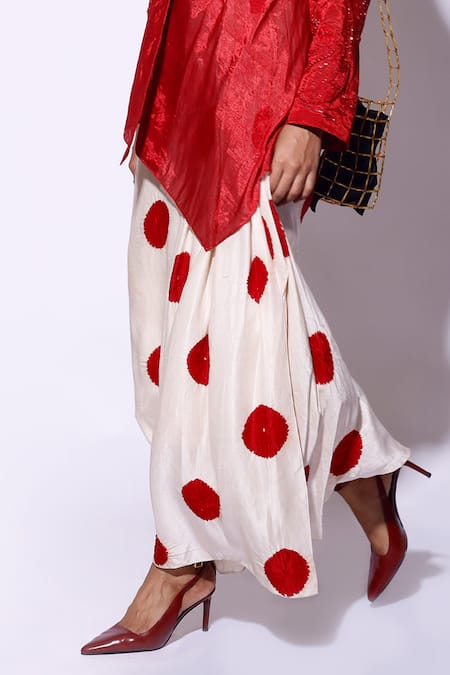 Shop Kritika Murarka Red Silk Cut Work V-neck Floral Embroidered Top Online at Aza Fashions Shop_Kritika Murarka_Red Silk Cut Work V-neck Floral Embroidered Top _Online_at_Aza_Fashions