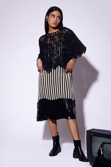 Kritika Murarka Floral Crochet Black Cape 