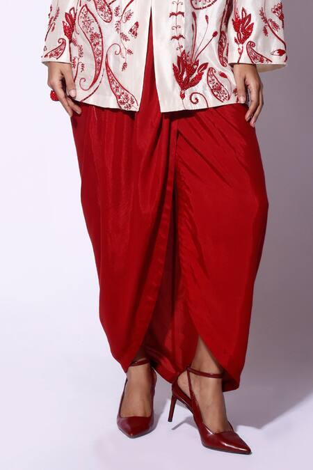 Kritika Murarka Red Viscose, Silk Solid Draped Skirt at Aza Fashions Kritika Murarka_Red Viscose, Silk Solid Draped Skirt _at_Aza_Fashions