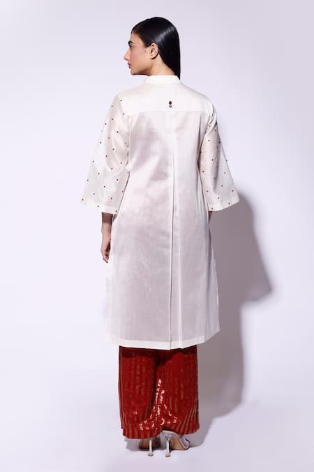 Shop_Kritika Murarka_Red Tissue, Organza Gold Striped Pant _at_Aza_Fashions