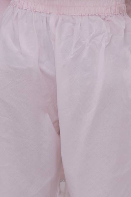 Little Bansi_Pink Cotton Zari Embroidered Angarkha Set _Online_at_Aza_Fashions