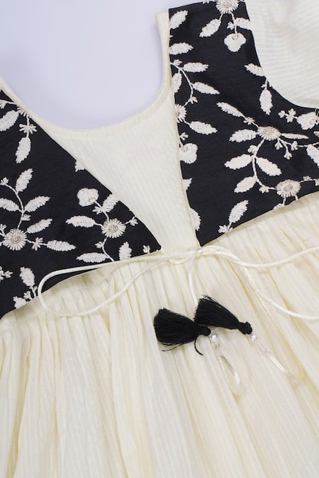 Buy_Little Bansi_Cream Cotton Embroidery Floral Kurta Sharara Set_Online_at_Aza_Fashions