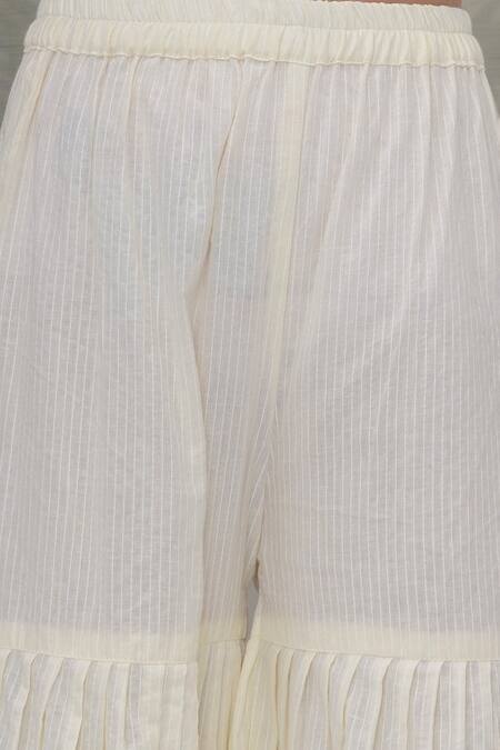 Buy_Little Bansi_Cream Cotton Embroidery Floral Kurta Sharara Set