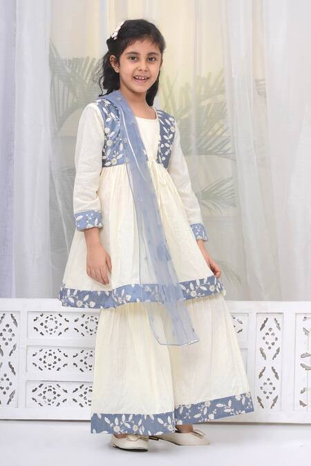 Buy Little Bansi Cream Cotton Embroidery Floral Kurta Sharara Set Online at Aza Fashions Buy_Little Bansi_Cream Cotton Embroidery Floral Kurta Sharara Set_Online_at_Aza_Fashions