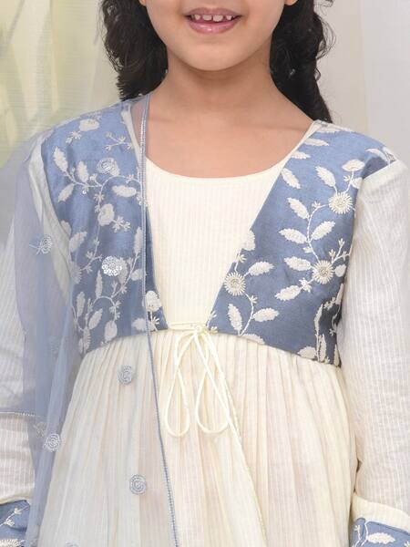 Shop Little Bansi Cream Cotton Embroidery Floral Kurta Sharara Set Online at Aza Fashions Shop_Little Bansi_Cream Cotton Embroidery Floral Kurta Sharara Set_Online_at_Aza_Fashions